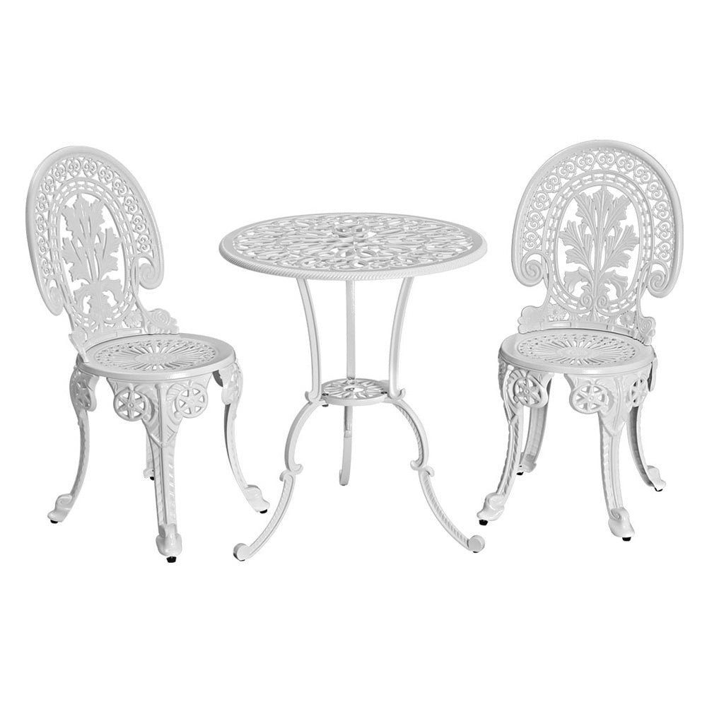 Gardeon 3-Piece Outdoor Bistro Set – White Aluminium