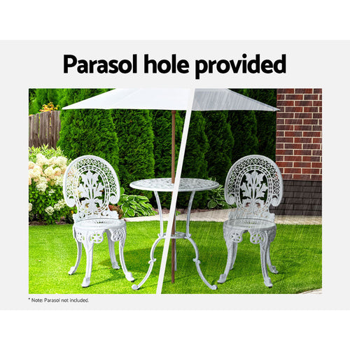 Gardeon 3-Piece Outdoor Bistro Set – White Aluminium