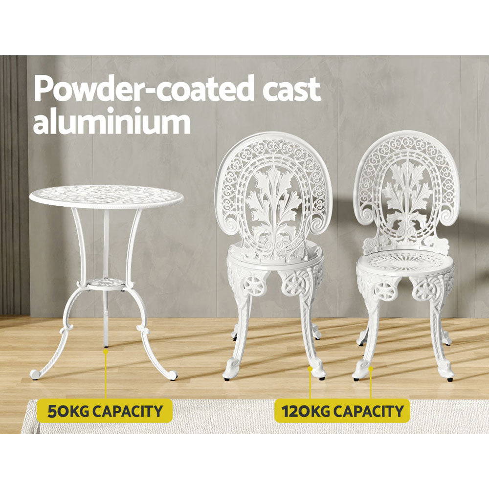 Gardeon 3-Piece Outdoor Bistro Set – White Aluminium