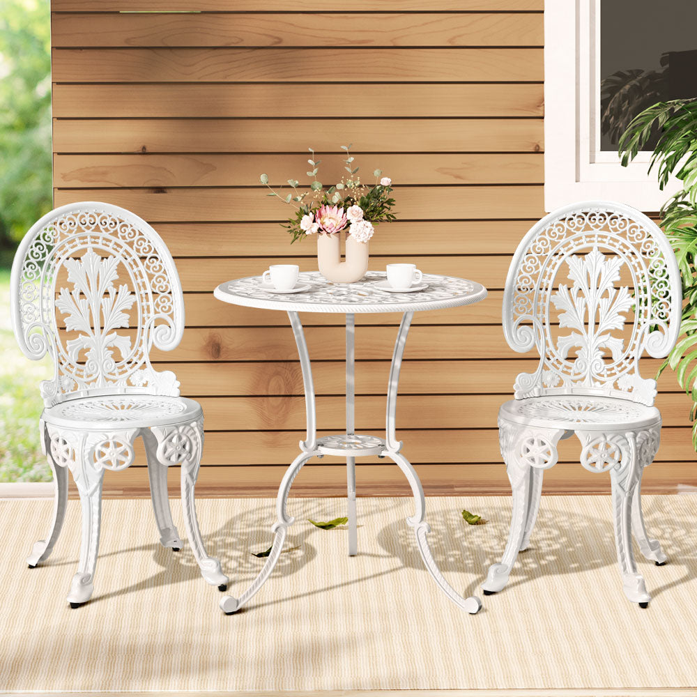 Gardeon 3-Piece Outdoor Bistro Set – White Aluminium