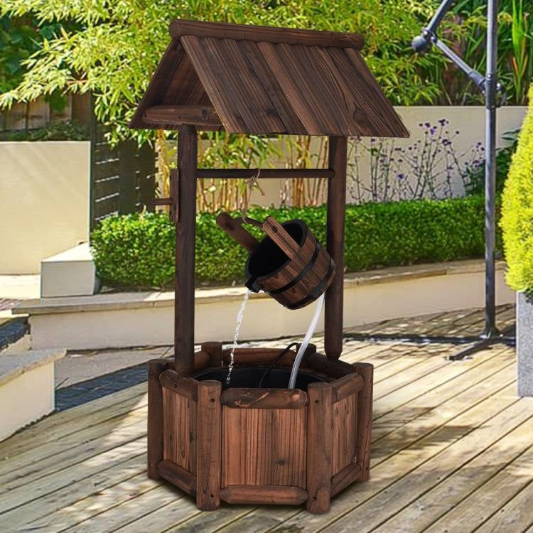 Solid Wood Wishing Well Outdoor Water Fountain