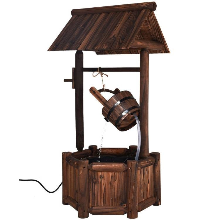 Solid Wood Wishing Well Outdoor Water Fountain