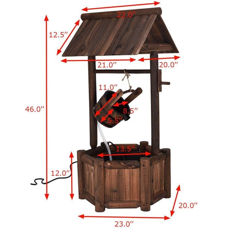 Solid Wood Wishing Well Outdoor Water Fountain