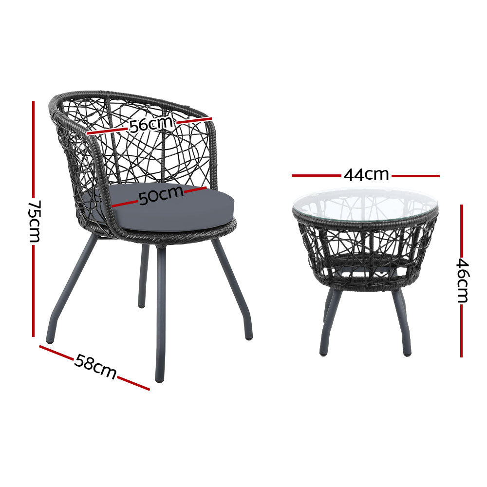 Outdoor Patio Chair & Table Set – Black