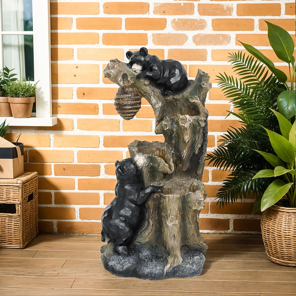22.4" Outdoor Fountain, 3-Tier Resin Resin Bears and Honey Beehive Outdoor Waterfall Fountain with LED Lights, Pump cjdropshipping