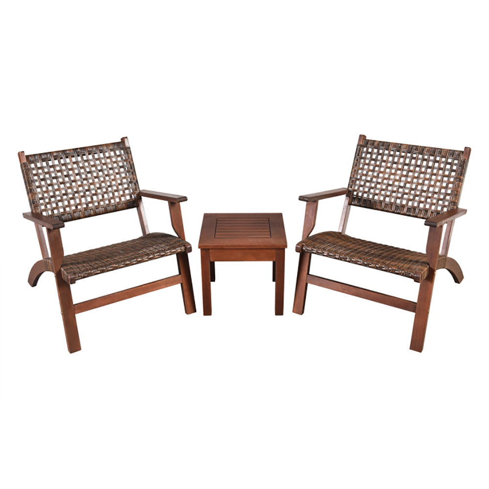 3 Pieces Outdoor Wooden Patio Rattan Furniture Set TryTrendly