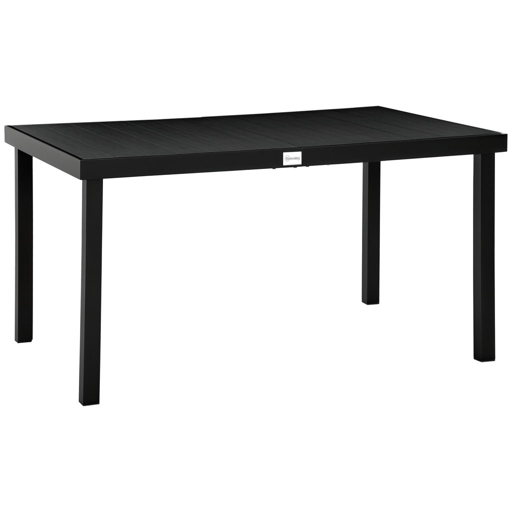 Outdoor Dining Table for 6 Person, Rectangular Patio Table, Aluminum Metal Legs for Garden, Lawn, Patio, Woodgrain Black TryTrendly