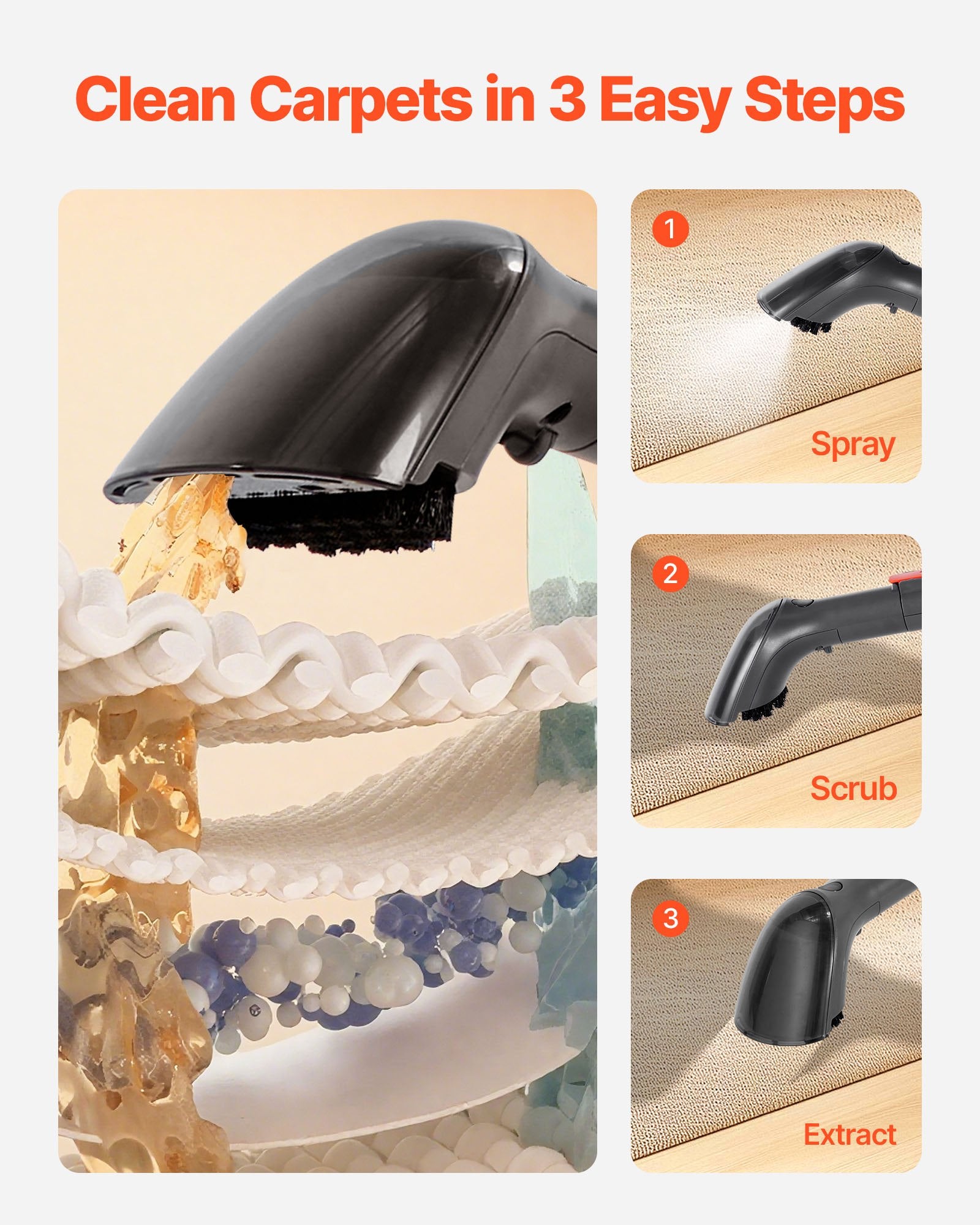 Portable Carpet Cleaner Machine Dual-Water Tank 11.5Kpa Upholstery Cleaner cjdropshipping