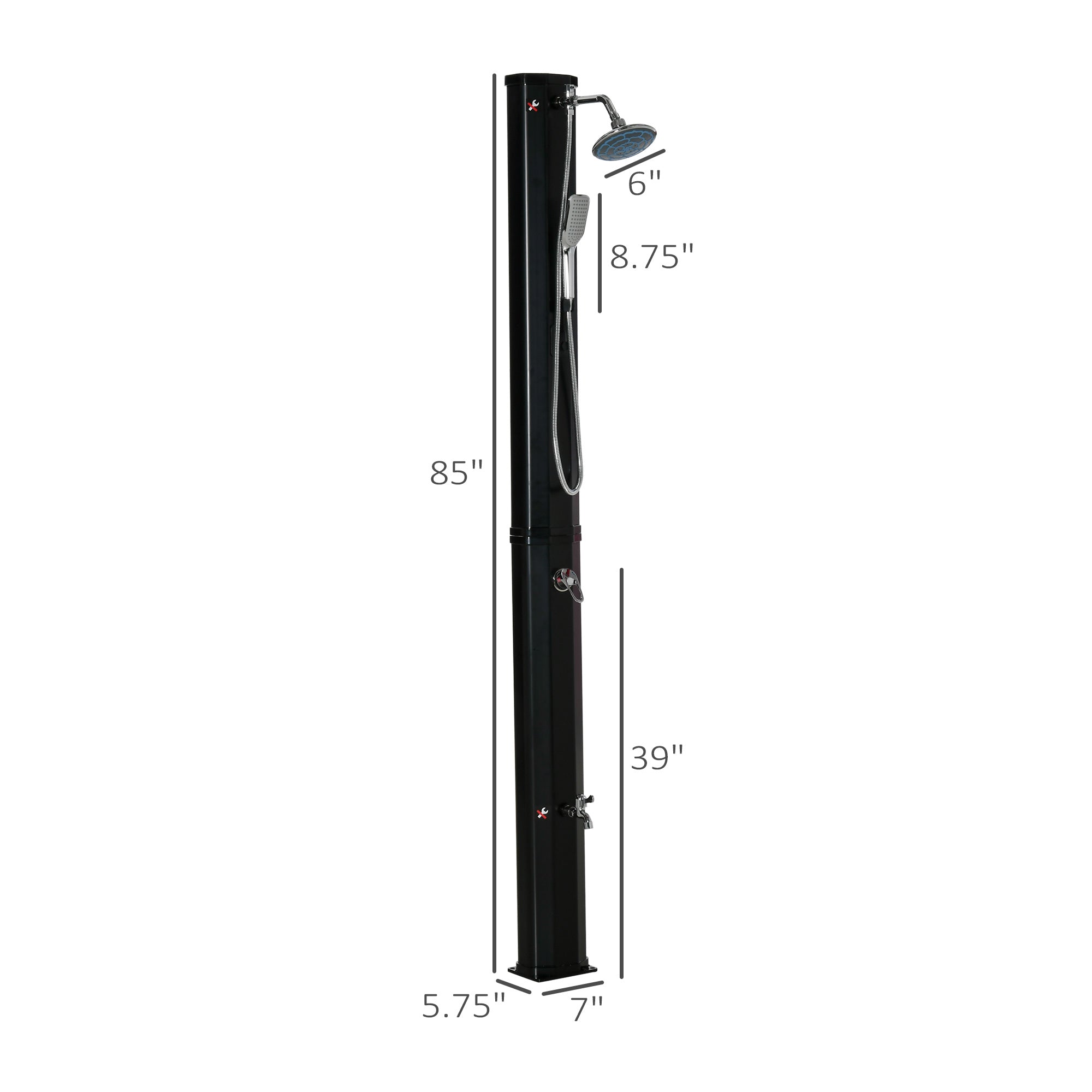 7' Outdoor Solar Heated Shower with 360 Rotating Rainfall & Handheld Shower Head, Foot Shower Faucet, Temperature and Pressure Adjustable, Holds 9.2 Gallons for Backyard Pool TryTrendly