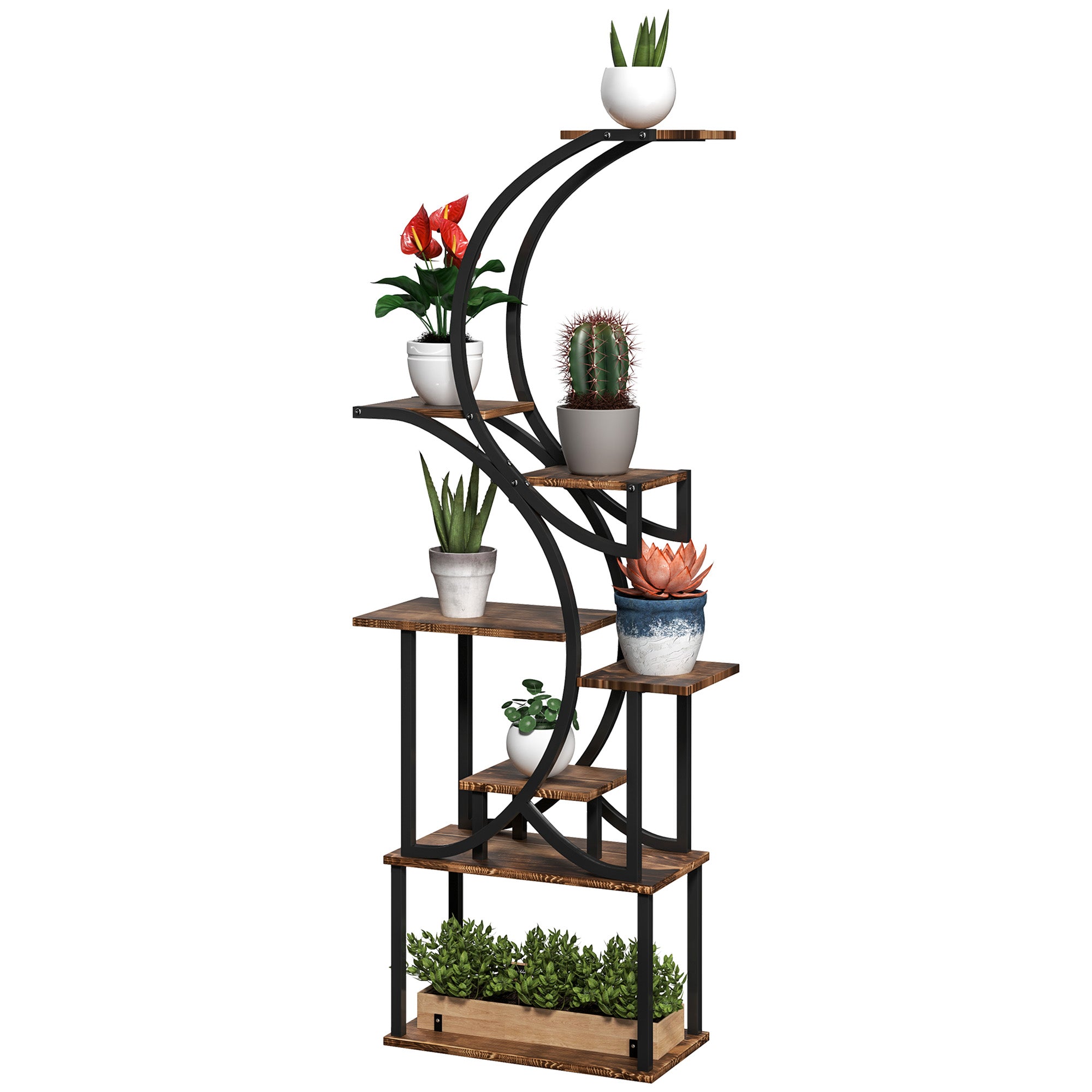 Plant Stand Indoor, 8 Tier 62" S-Shaped Plant Shelf, Corner Plant Rack for Multiple Plants, Carbonised Finish TryTrendly