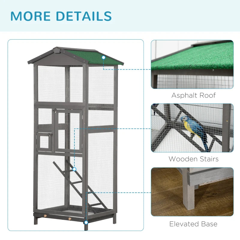 Wooden Bird Cage Outdoor Aviary House For Parrot, Parakeet, With Pull Out Tray And 2 Doors, Grey TryTrendly