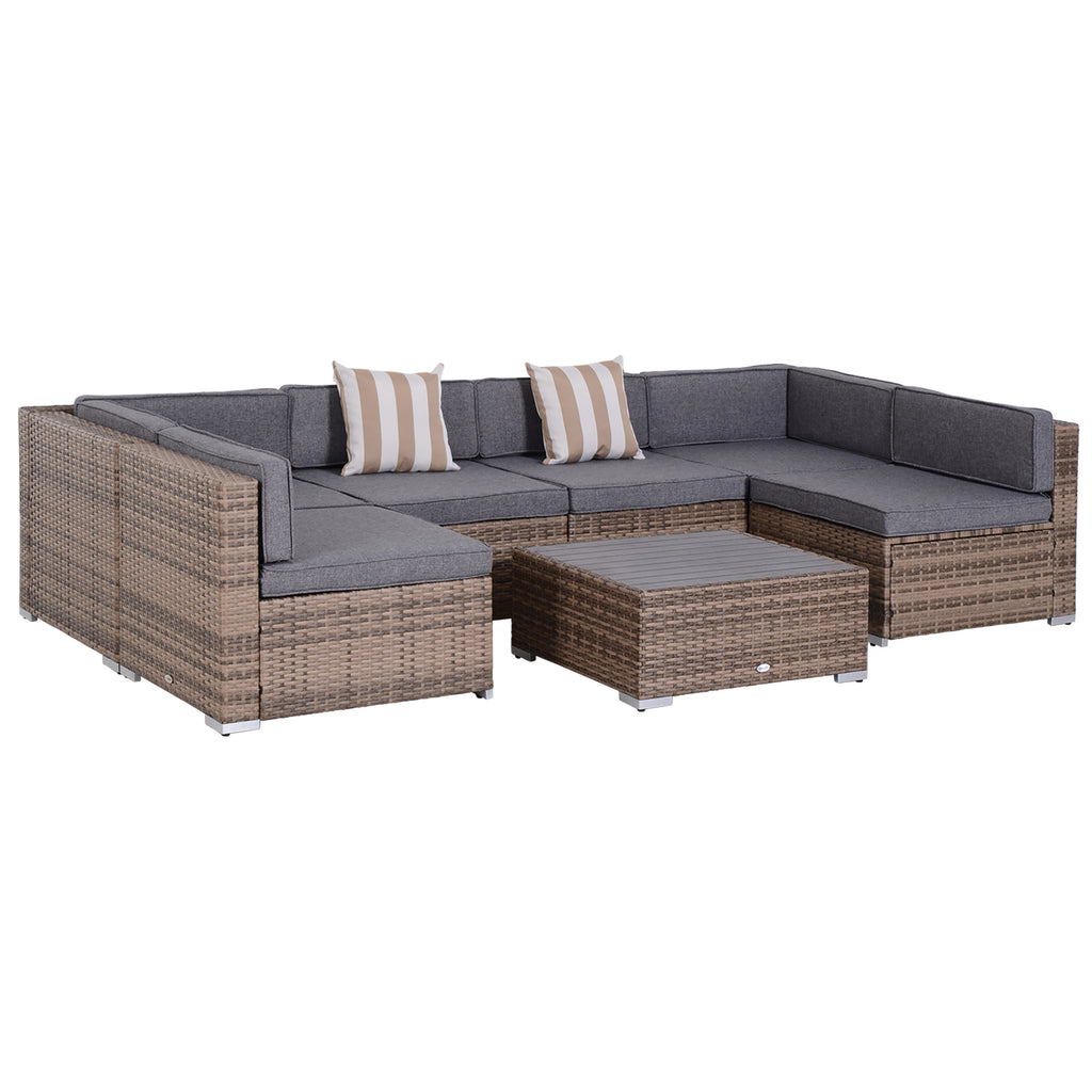 Modern Rattan Patio Furniture Set, 7-Piece Outdoor Wicker Sofa Set with Cushions for Home & Family Gatherings, Gray TryTrendly