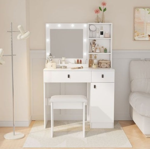 Vanity Desk With Lights, Vanity Set With Mirror, Makeup Vanity Desk With Large Drawers  Three Level Storage Dreeser, VanitysVanities With 3 Lights Brightness Adjustable For Bedroom, White cjdropshipping