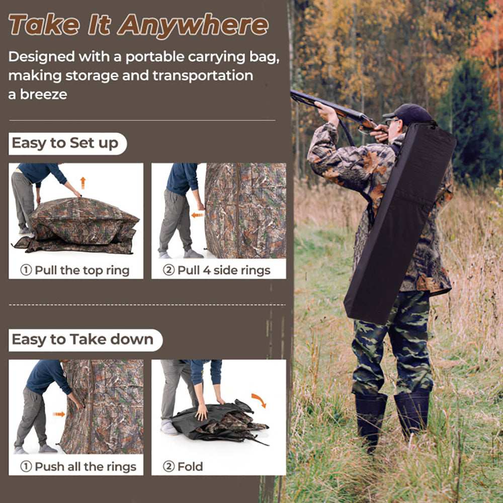 Hunting Blind 360 Degree One-Way See-Through Ground Blind For 2-3 Person TryTrendly