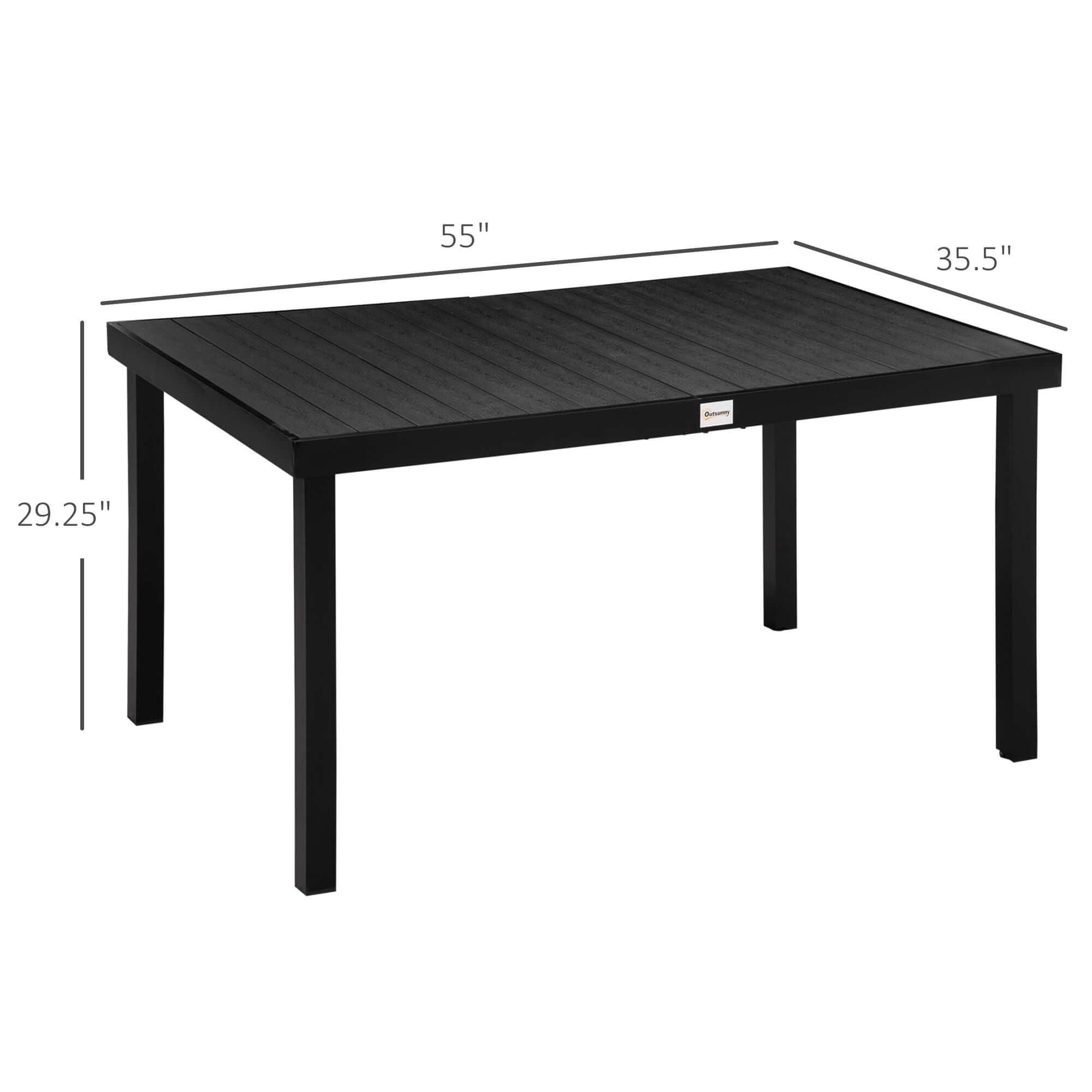 Outdoor Dining Table for 6 Person, Rectangular Patio Table, Aluminum Metal Legs for Garden, Lawn, Patio, Woodgrain Black TryTrendly
