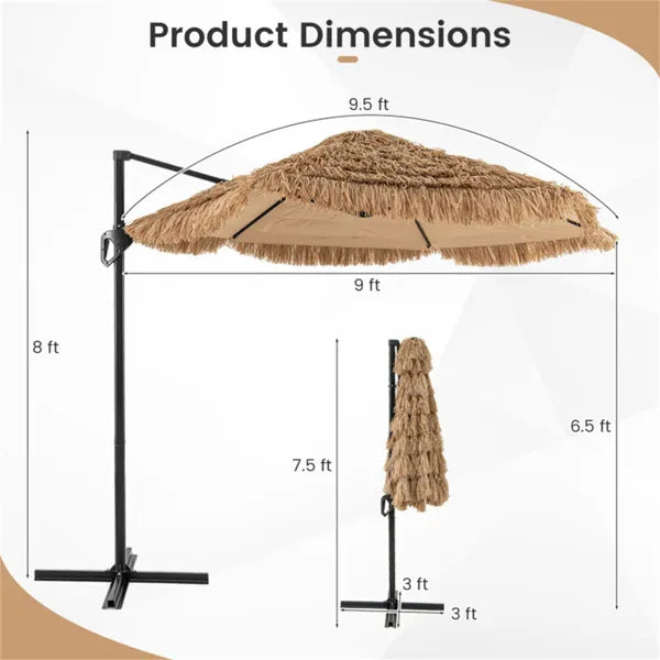 9.5ft Tropical-Style Outdoor Umbrella (Natural+Black) - 2-Tier Vented, Sun Protection, Backyard/Poolside Decor TryTrendly