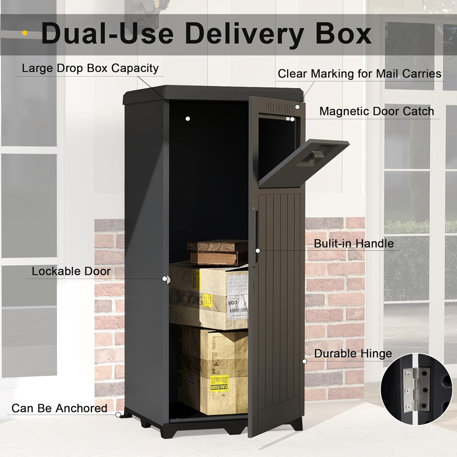 Package Delivery Box For Outside, Large Parcel Drop Box With Lockable Secure, Waterproof Resin Storage Anti-Theft Outdoor Package Delivery For Porch, Curbside, House TryTrendly