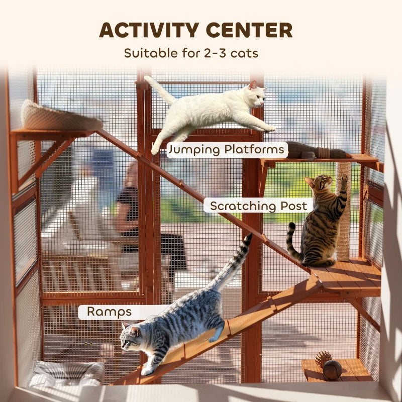 Outdoor Catio Cat Enclosure, Large Wooden Cat House With 6 Jumping Platforms, Scratching Post.For Multiple Packages Shipped, Please Pay Attention To The Details, Dimensions, And Weight. TryTrendly