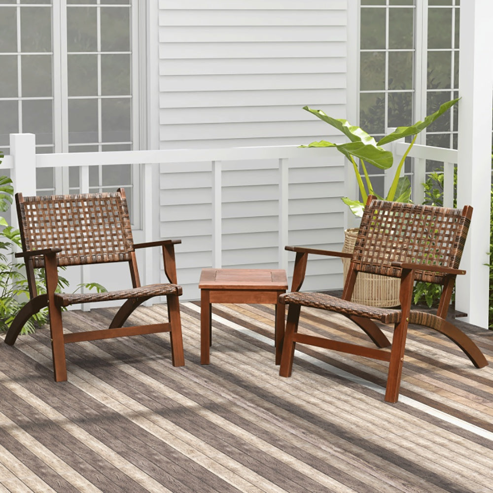 3 Pieces Outdoor Wooden Patio Rattan Furniture Set TryTrendly