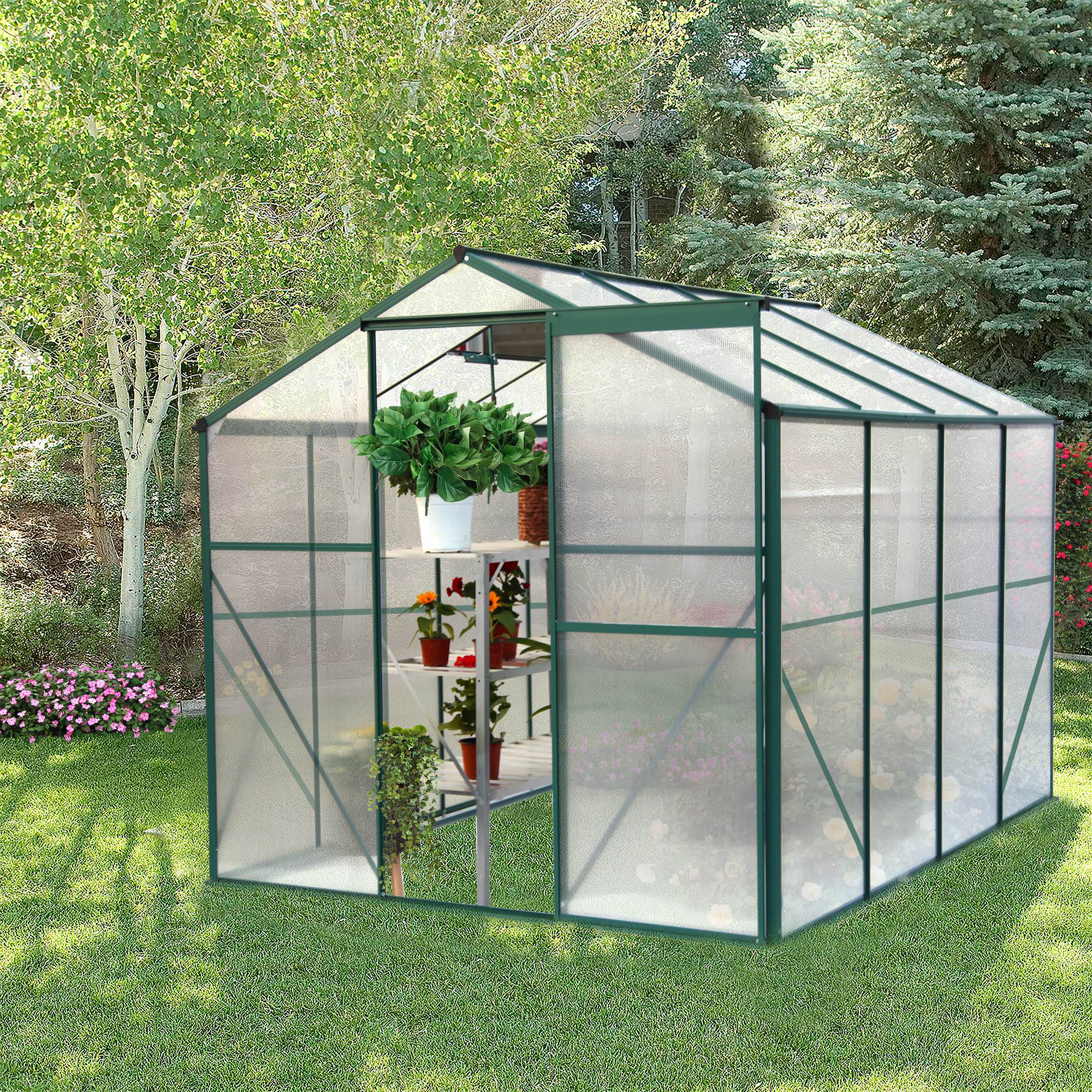 Polycarbonate Greenhouse,6X8 Ft Heavy Duty Walk-in Plant Garden Greenhouse For Backyard,Outdoor TryTrendly
