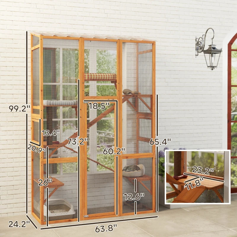 Outdoor Catio Cat Enclosure, Large Wooden Cat House With 6 Jumping Platforms, Scratching Post.For Multiple Packages Shipped, Please Pay Attention To The Details, Dimensions, And Weight. TryTrendly