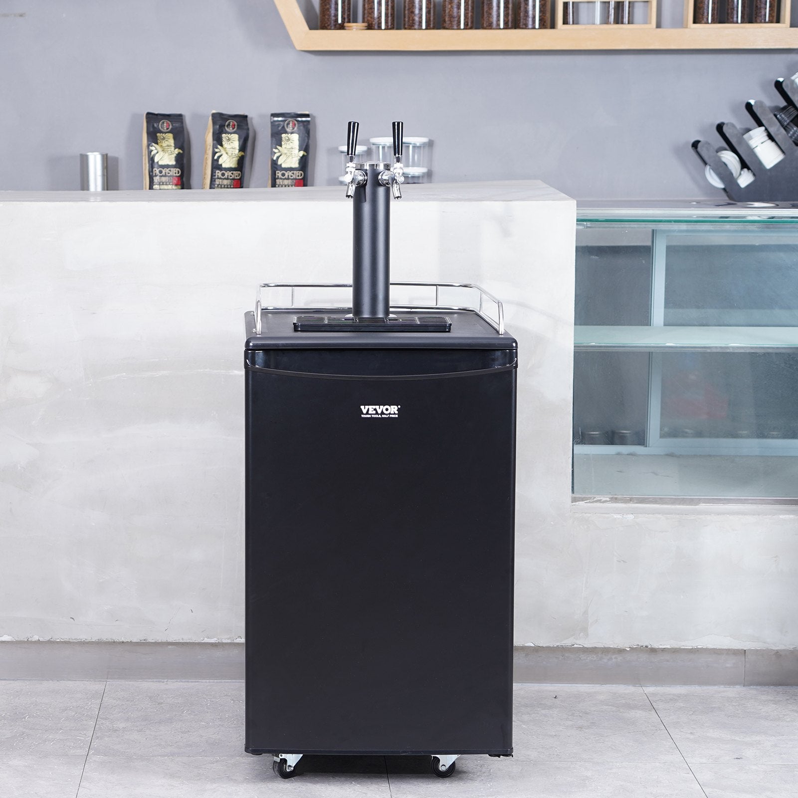 Beer Kegerator, Dual Tap Draft Beer Dispenser, Full Size Keg Refrigerator With Shelves, CO2 Cylinder, Drip Tray & Rail, 32°F- 50°F Temperature Control, Holds 1/6, 1/4, 1/2 Barrels, Black TryTrendly