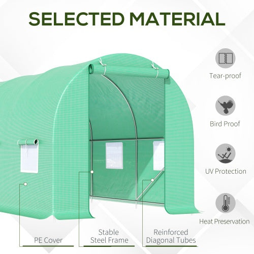 Outsunny 15X 6 X 7 Walk-in Tunnel Greenhouse Garden Plant Growing House With Door And Ventilation Window, Green TryTrendly