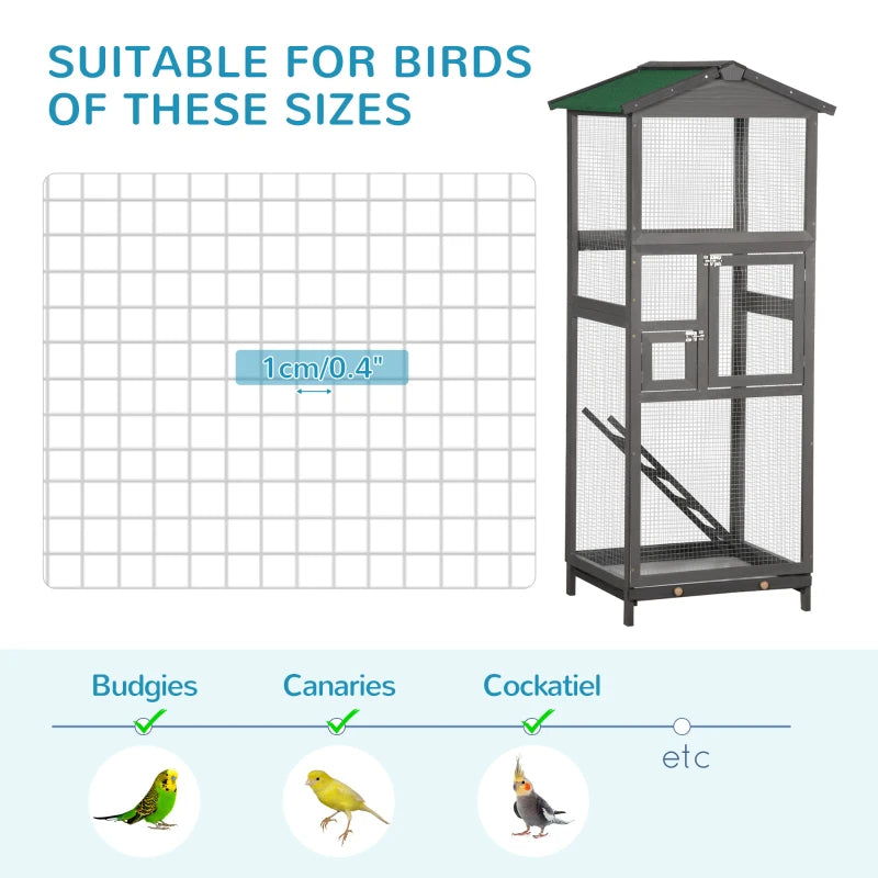 Wooden Bird Cage Outdoor Aviary House For Parrot, Parakeet, With Pull Out Tray And 2 Doors, Grey TryTrendly