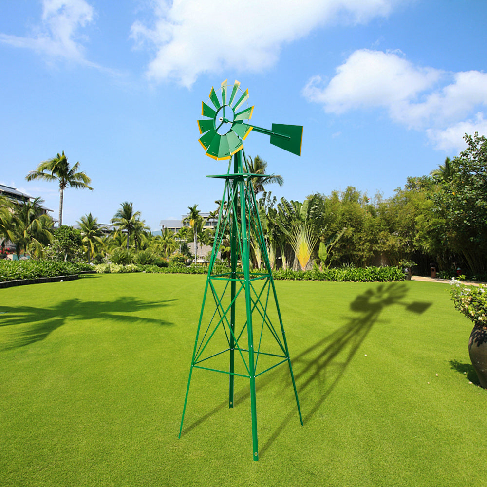 8FT Weather Resistant Yard Garden Windmill Green TryTrendly