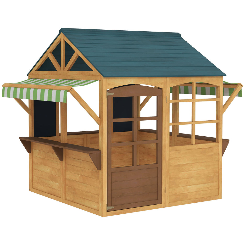 Wooden Outdoor Playhouse, Foldable Kids Cottage with Windows, Working Door, Snack Bars, Waterproof Covers, for 3-8 Years TryTrendly