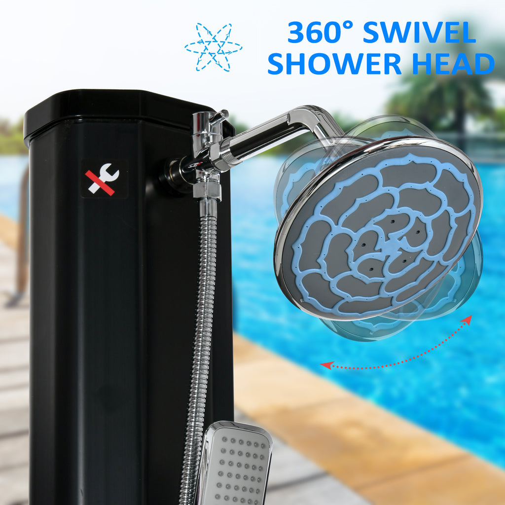 7' Outdoor Solar Heated Shower with 360 Rotating Rainfall & Handheld Shower Head, Foot Shower Faucet, Temperature and Pressure Adjustable, Holds 9.2 Gallons for Backyard Pool TryTrendly