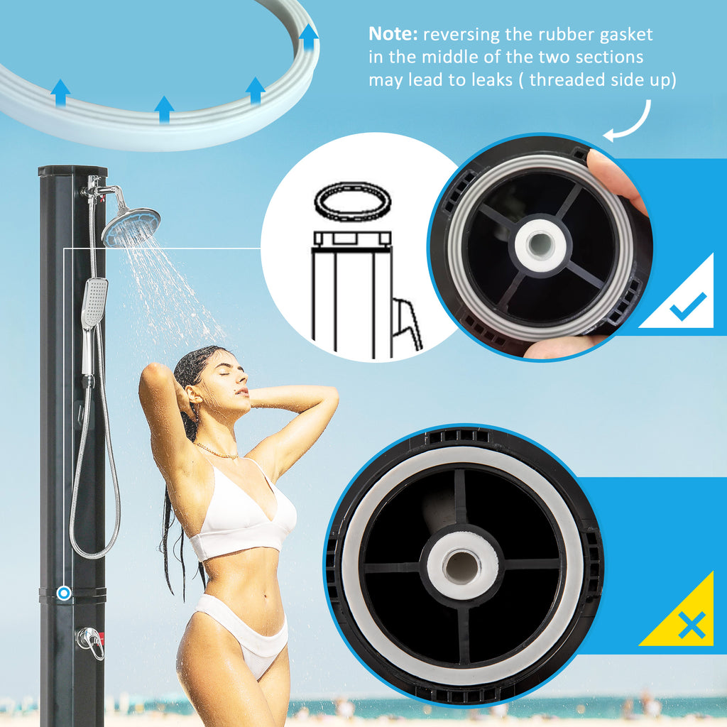 7' Outdoor Solar Heated Shower with 360 Rotating Rainfall & Handheld Shower Head, Foot Shower Faucet, Temperature and Pressure Adjustable, Holds 9.2 Gallons for Backyard Pool TryTrendly