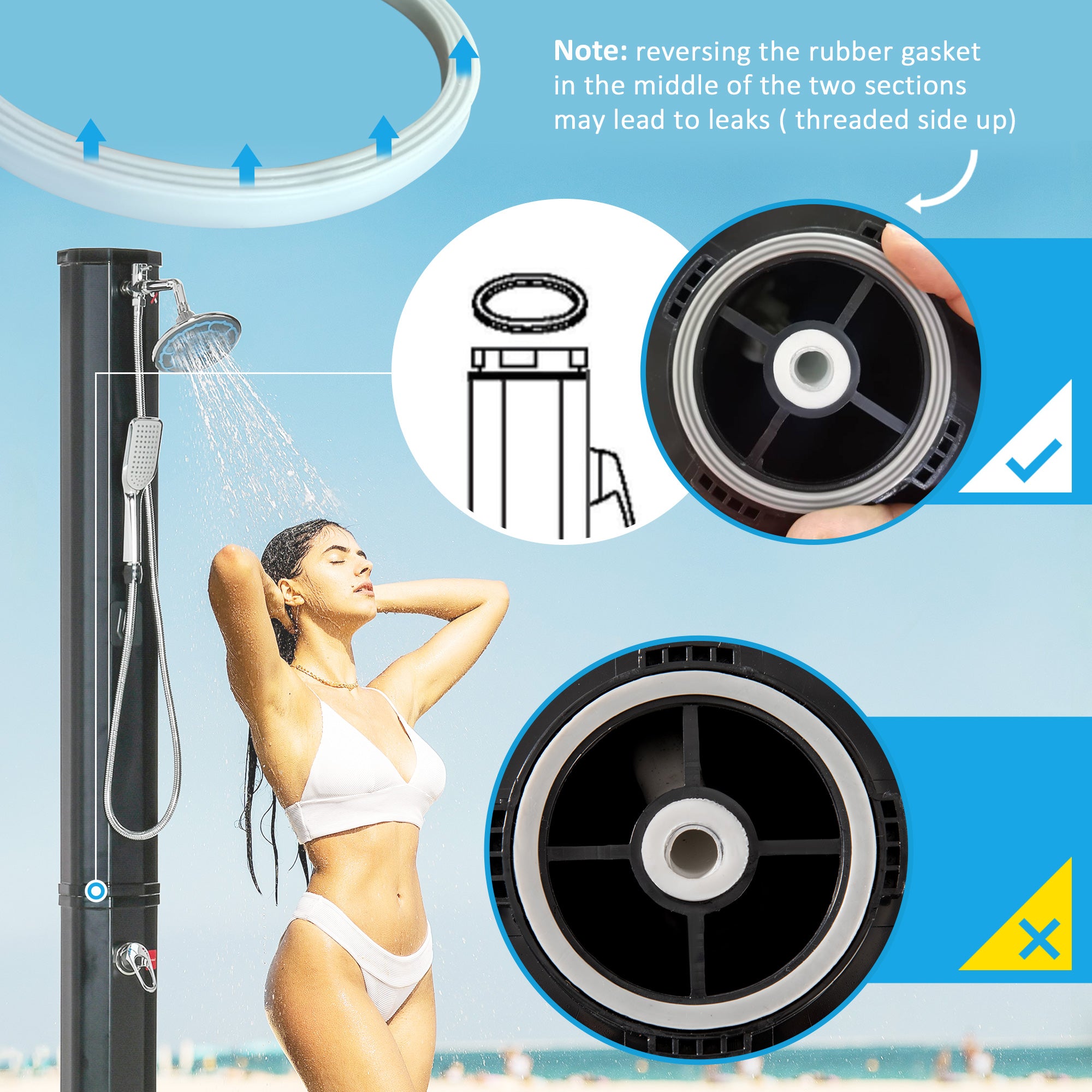 7' Outdoor Solar Heated Shower with 360 Rotating Rainfall & Handheld Shower Head, Foot Shower Faucet, Temperature and Pressure Adjustable, Holds 9.2 Gallons for Backyard Pool TryTrendly
