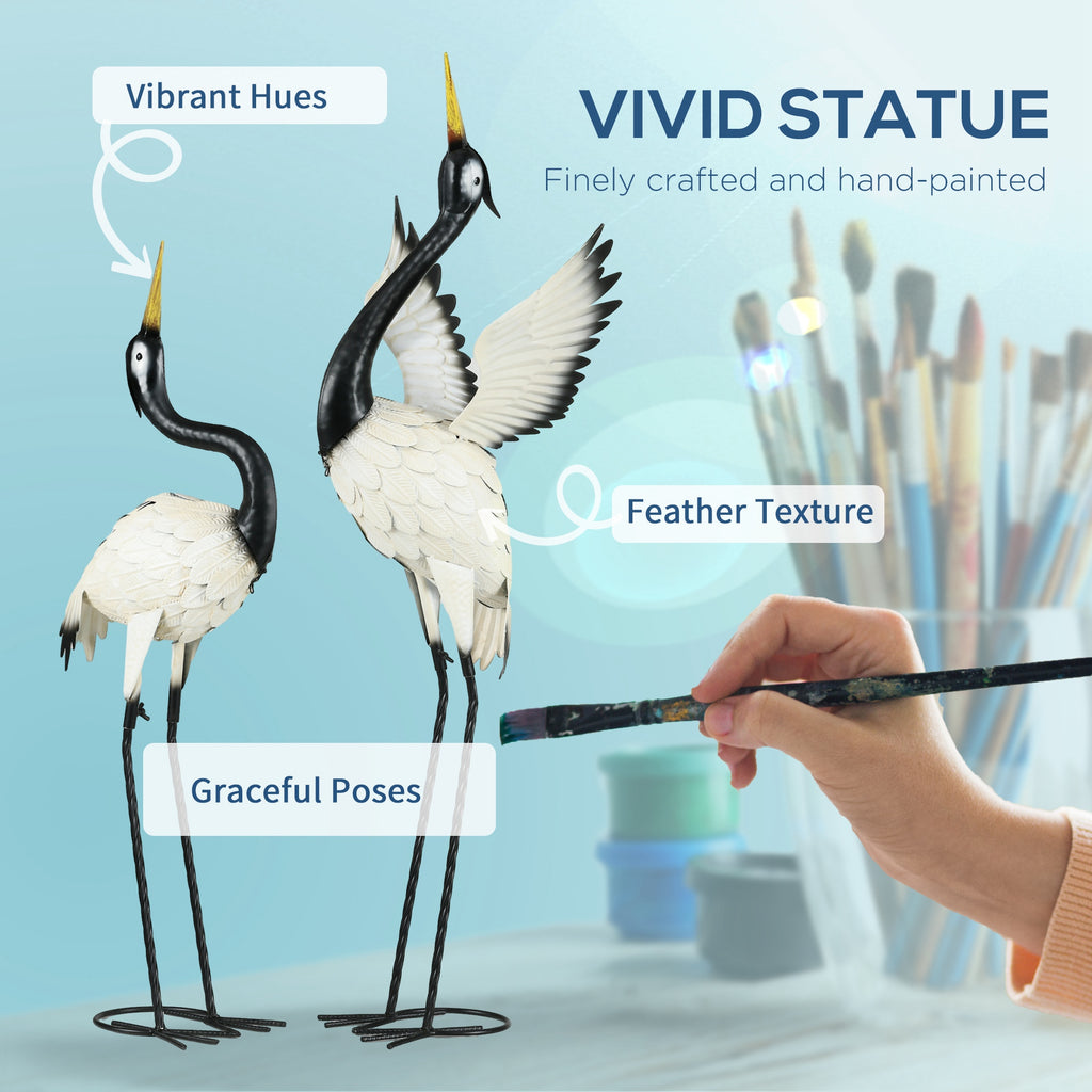 Set of 2 Garden Sculptures, Heron Garden Statues for Lawn, Patio, Backyard Decoration, 35.5" & 40.5", White & Black cjdropshipping