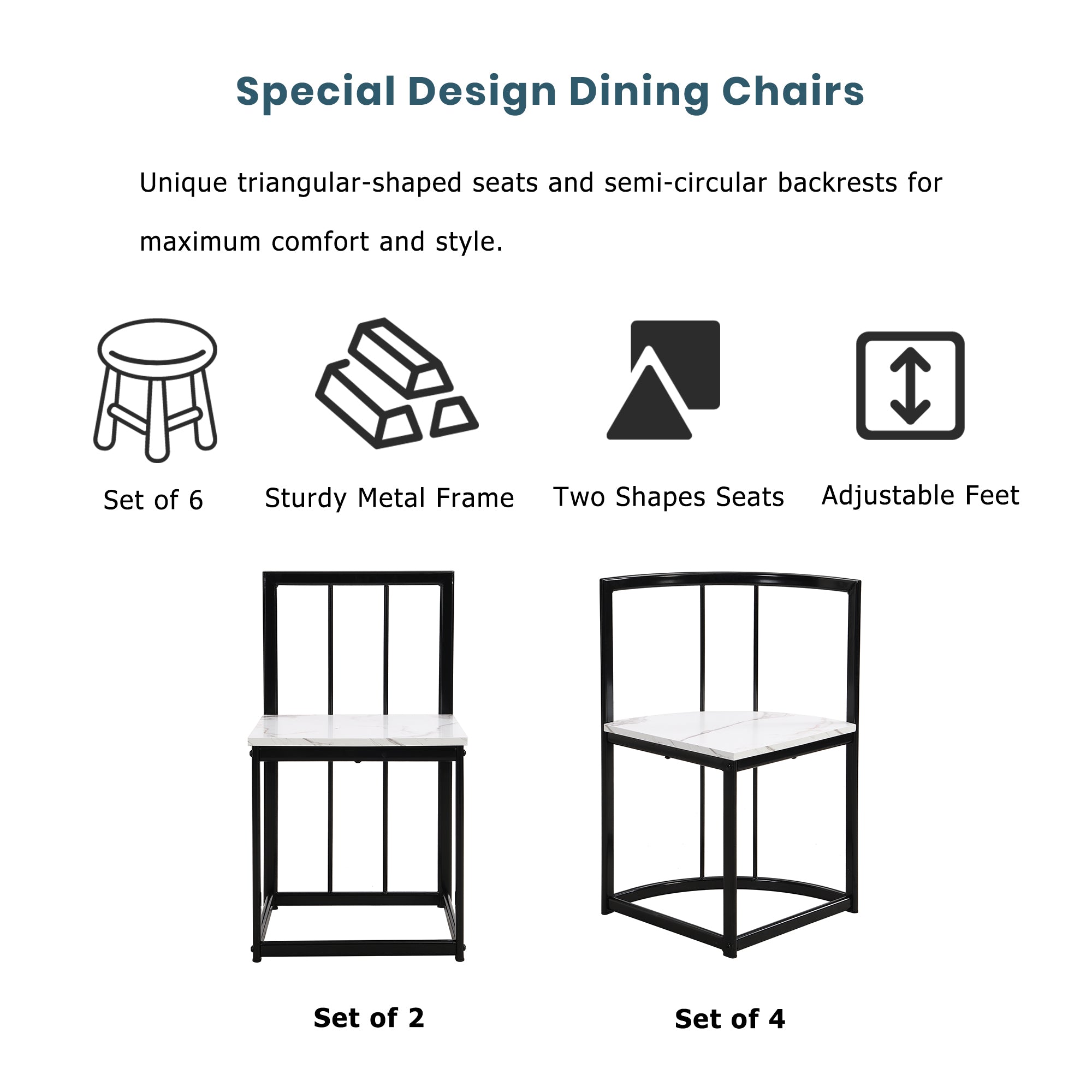 TOPMAx Modern 7- Piece Dining Table Set With Faux Marble Compact 55Inch Kitchen Table Set For 6  Black White Topmax