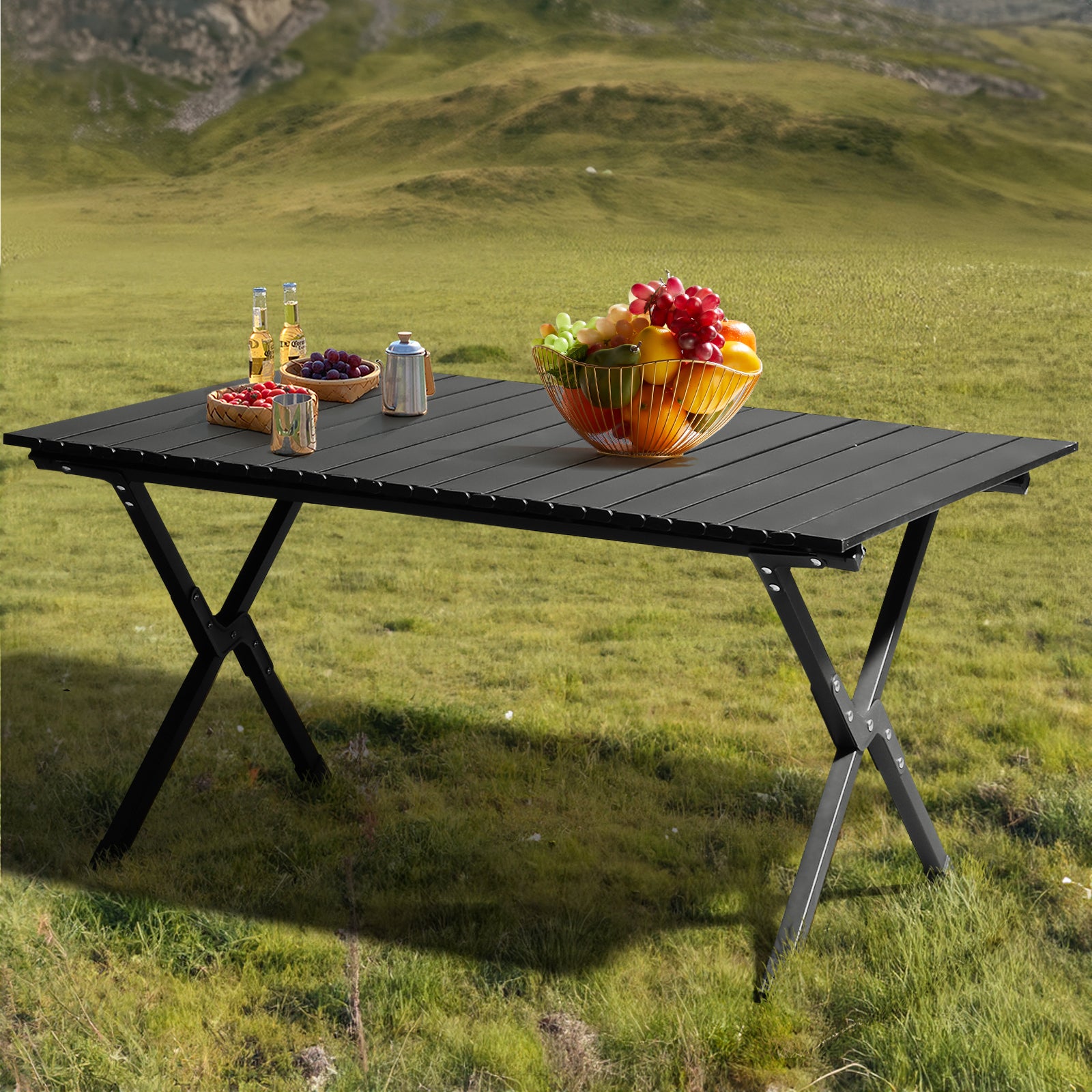 116cm Carbon Steel Camping Table Multifunctional Picnic Table Portable Table Folding Table Starbeauty