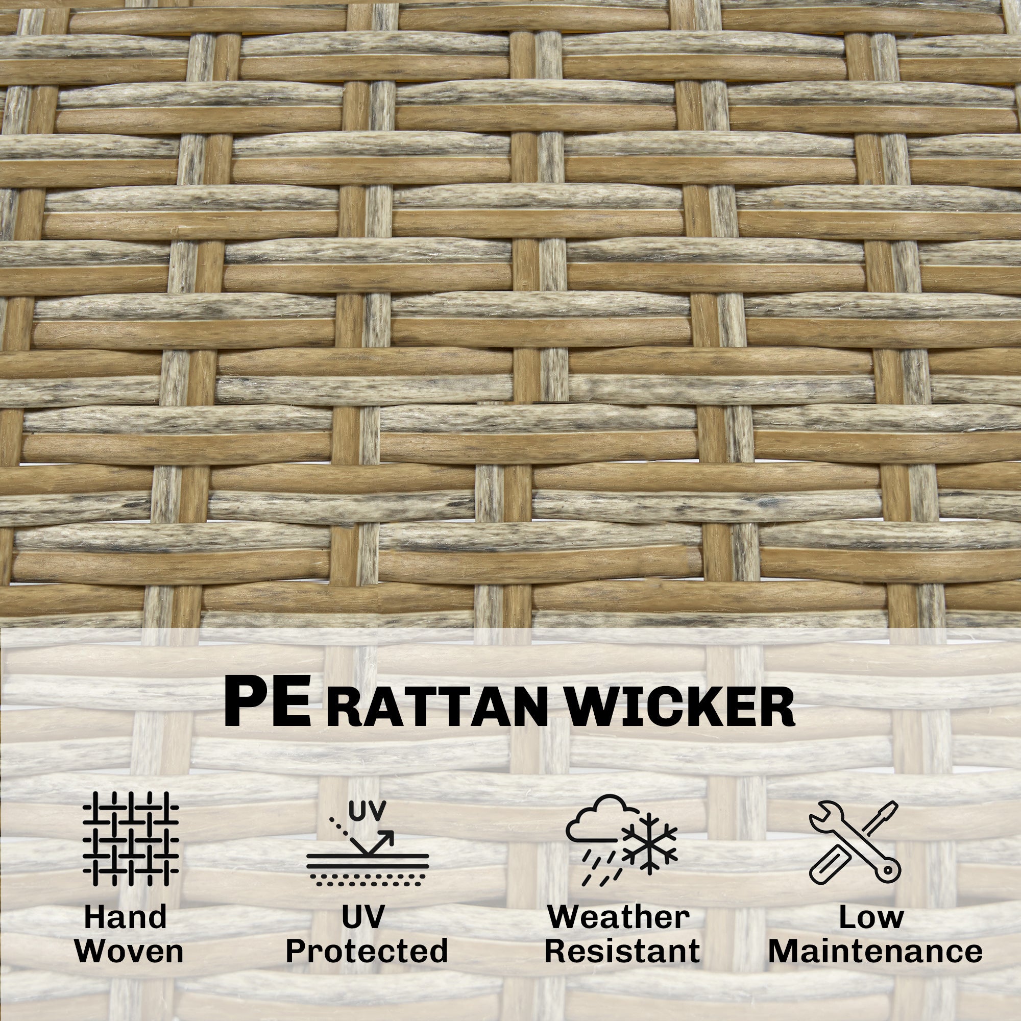 5 Piece Wicker Outdoor Bar Set, Acacia Wood Outdoor High Top Table and Chairs with 3 Tier Shelves, Cushions, Brown TryTrendly