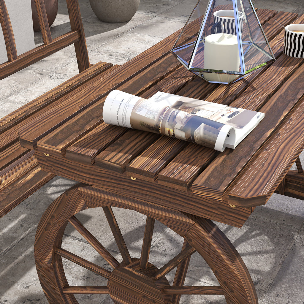 Patio Table and Chairs for 4 People, Wagon Wheel Design, Outdoor Furniture Set for Backyard, Garden, Carbonized cjdropshipping