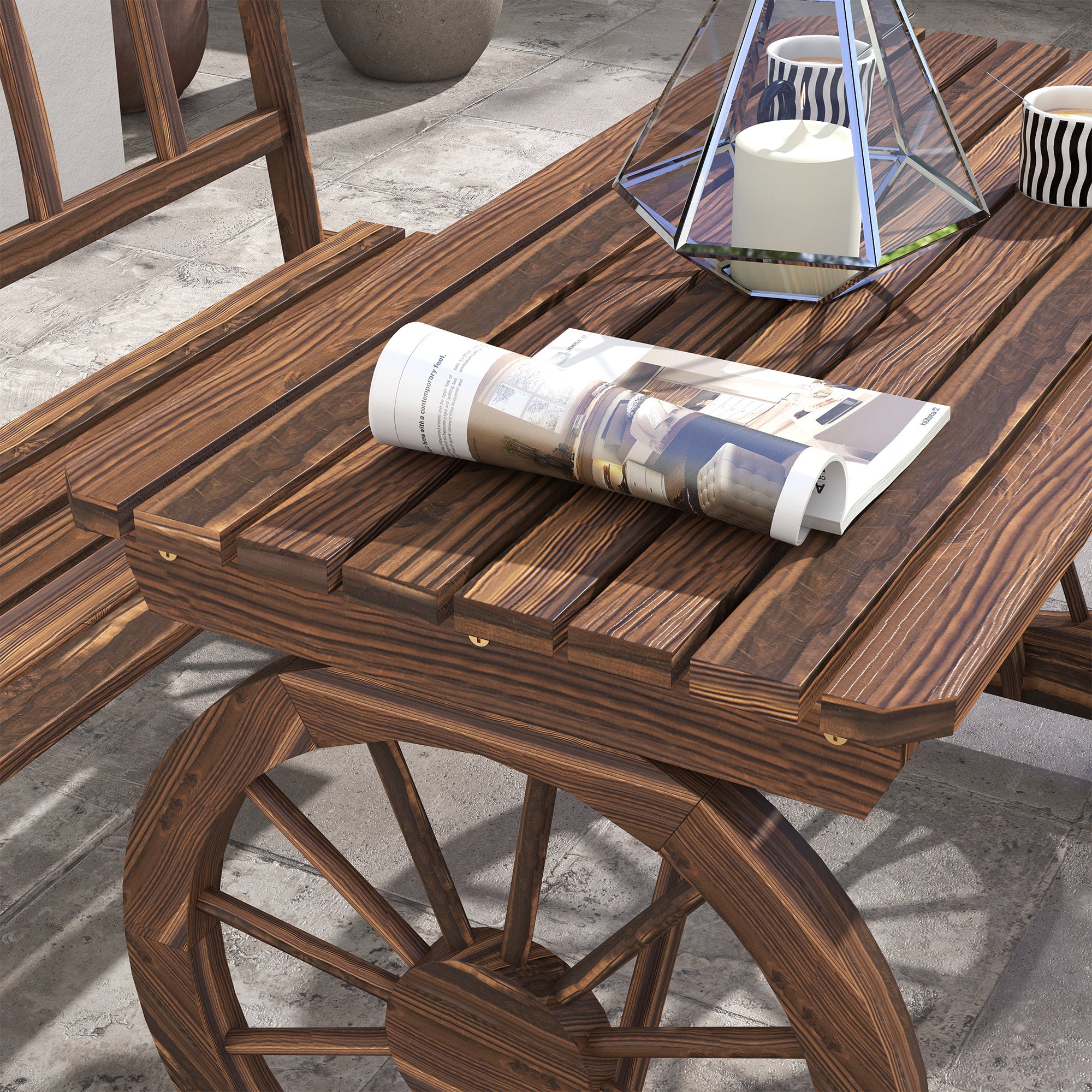 Patio Table and Chairs for 4 People, Wagon Wheel Design, Outdoor Furniture Set for Backyard, Garden, Carbonized cjdropshipping