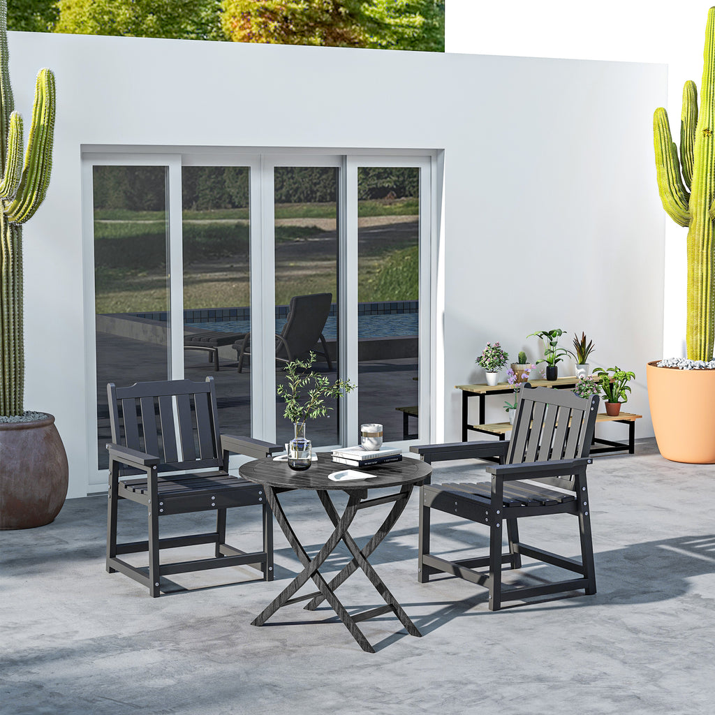 2 Piece All-Weather Patio Chairs, HDPE Patio Dining Chair Set, Heavy Duty Wood-Like Outdoor Furniture, Black TryTrendly