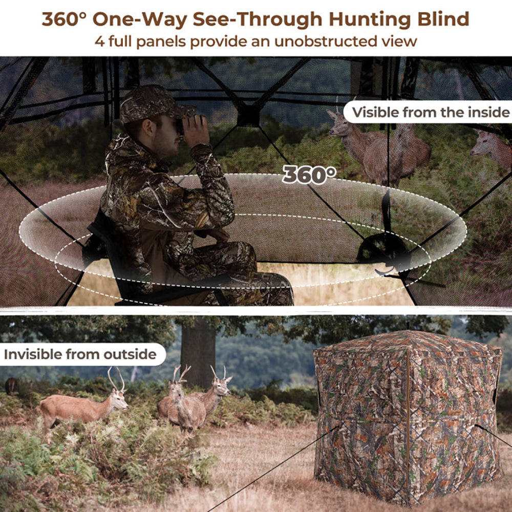 Hunting Blind 360 Degree One-Way See-Through Ground Blind For 2-3 Person TryTrendly