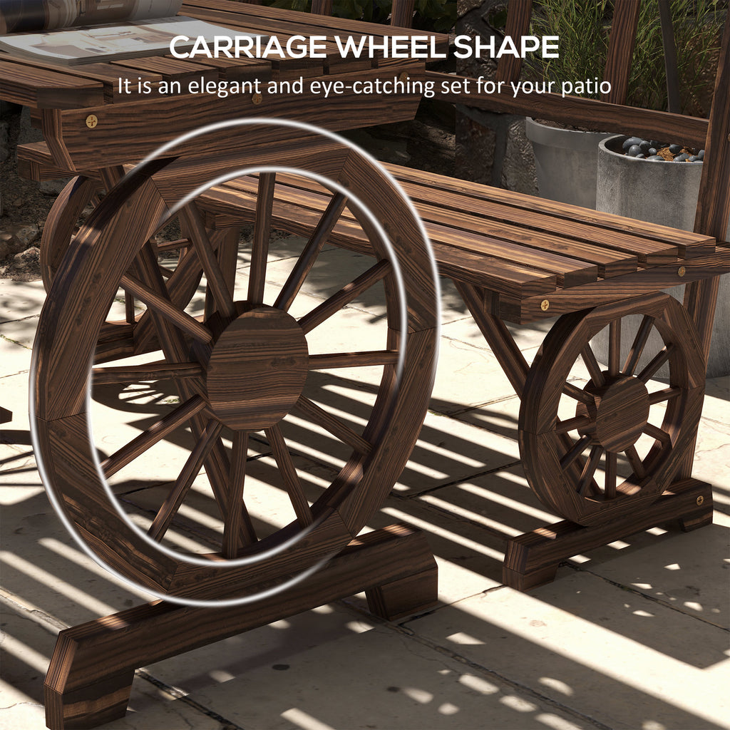 Patio Table and Chairs for 4 People, Wagon Wheel Design, Outdoor Furniture Set for Backyard, Garden, Carbonized cjdropshipping