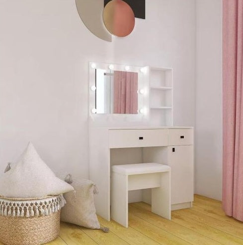 Vanity Desk With Lights, Vanity Set With Mirror, Makeup Vanity Desk With Large Drawers  Three Level Storage Dreeser, VanitysVanities With 3 Lights Brightness Adjustable For Bedroom, White cjdropshipping