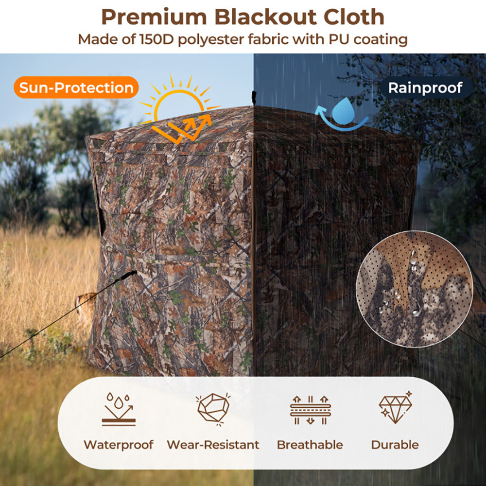 Hunting Blind 360 Degree One-Way See-Through Ground Blind For 2-3 Person TryTrendly