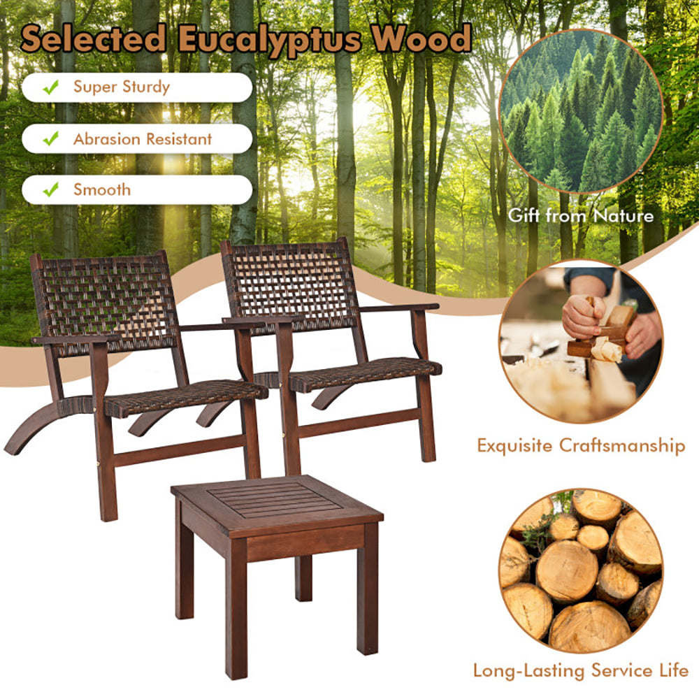 3 Pieces Outdoor Wooden Patio Rattan Furniture Set TryTrendly