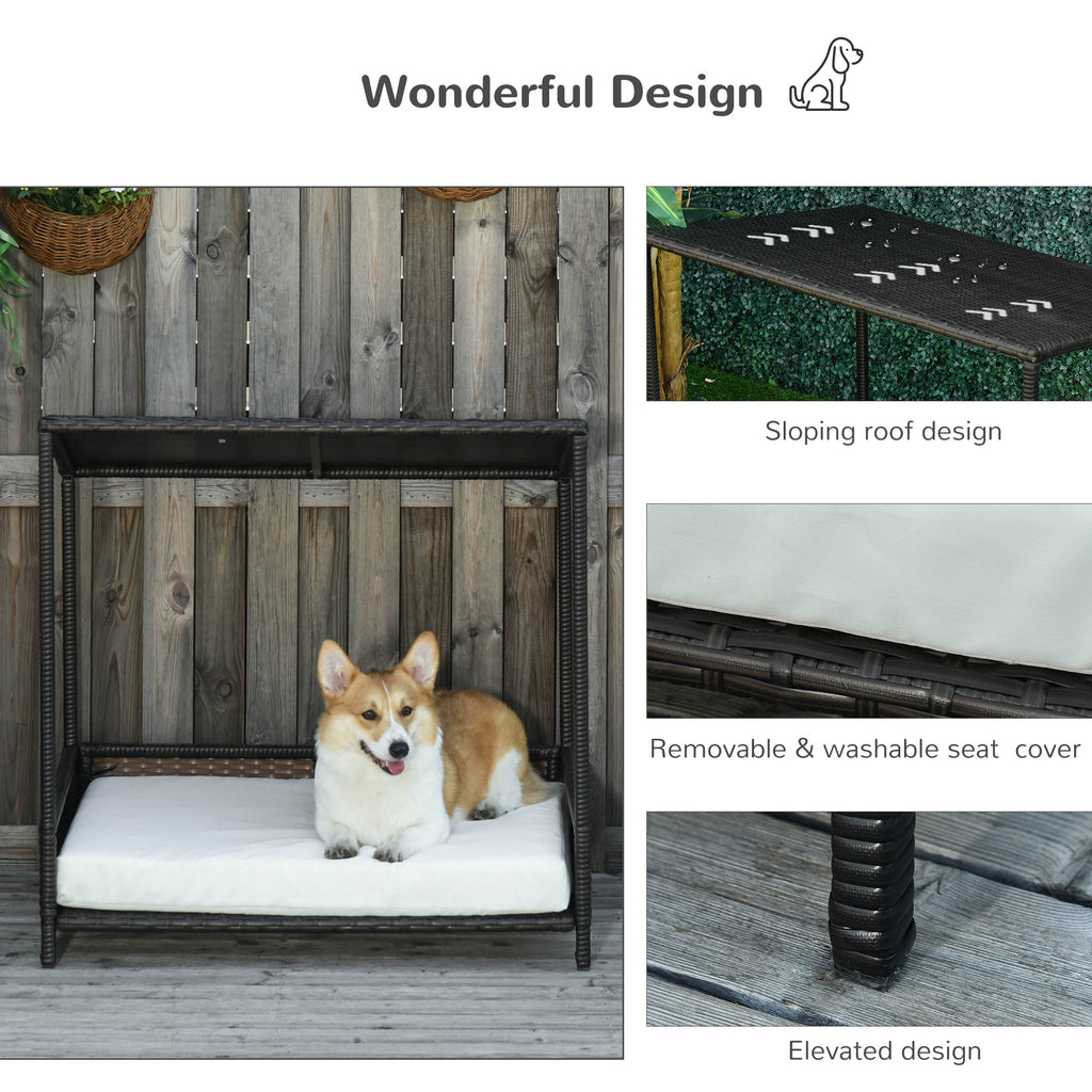 Wicker Dog House Raised Rattan Puppy Bed Cat Shelter for Indoor Outdoor Garden Patio Pet Sofa with Removable Cushion for Medium Sized Pet Brown cjdropshipping