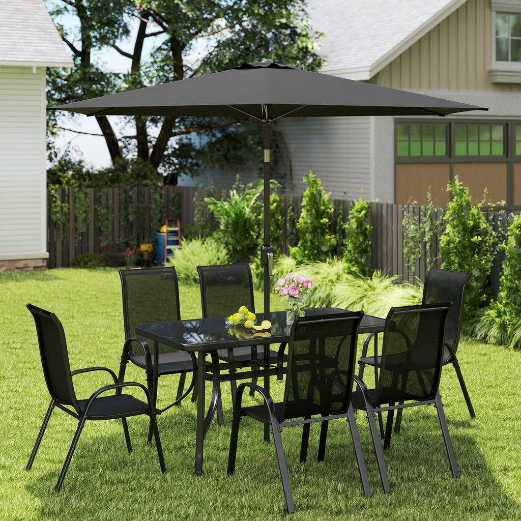 8 Pieces Patio Furniture Set with 9Ft Patio Umbrella, Outdoor Dining Table and Chairs, Black TryTrendly