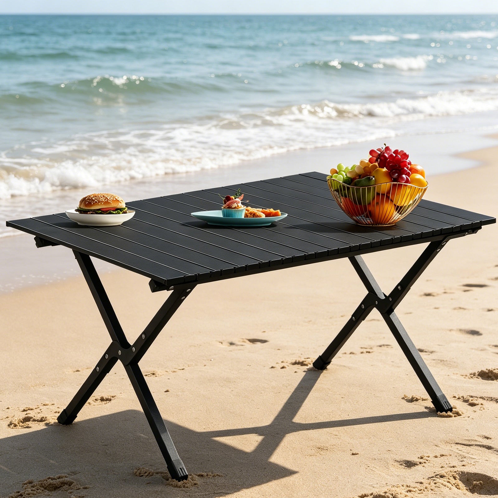 116cm Carbon Steel Camping Table Multifunctional Picnic Table Portable Table Folding Table Starbeauty
