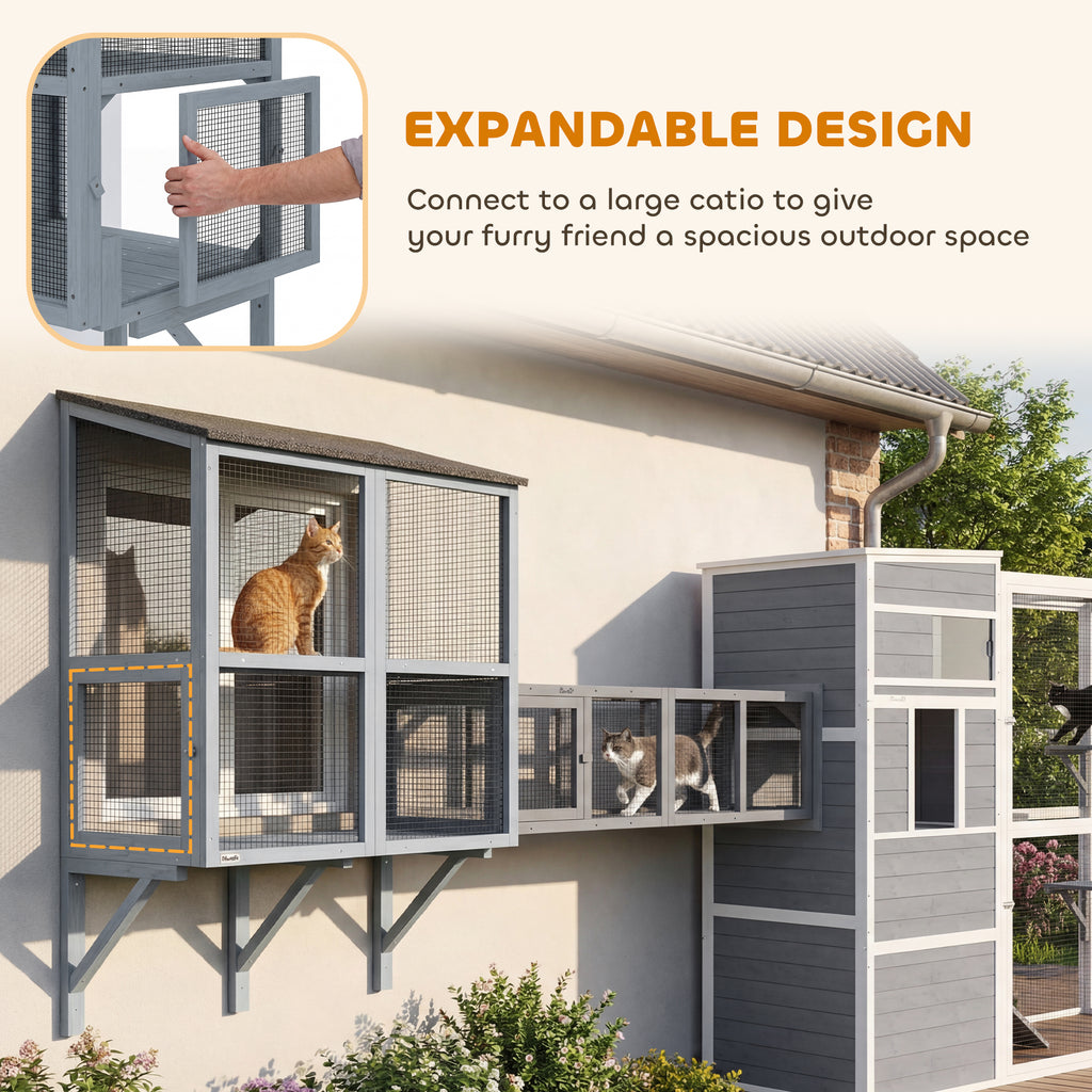 Catio Outdoor Cat Enclosure Outdoor Window Box Cat House with Waterproof Roof 39.4"L Gray TryTrendly