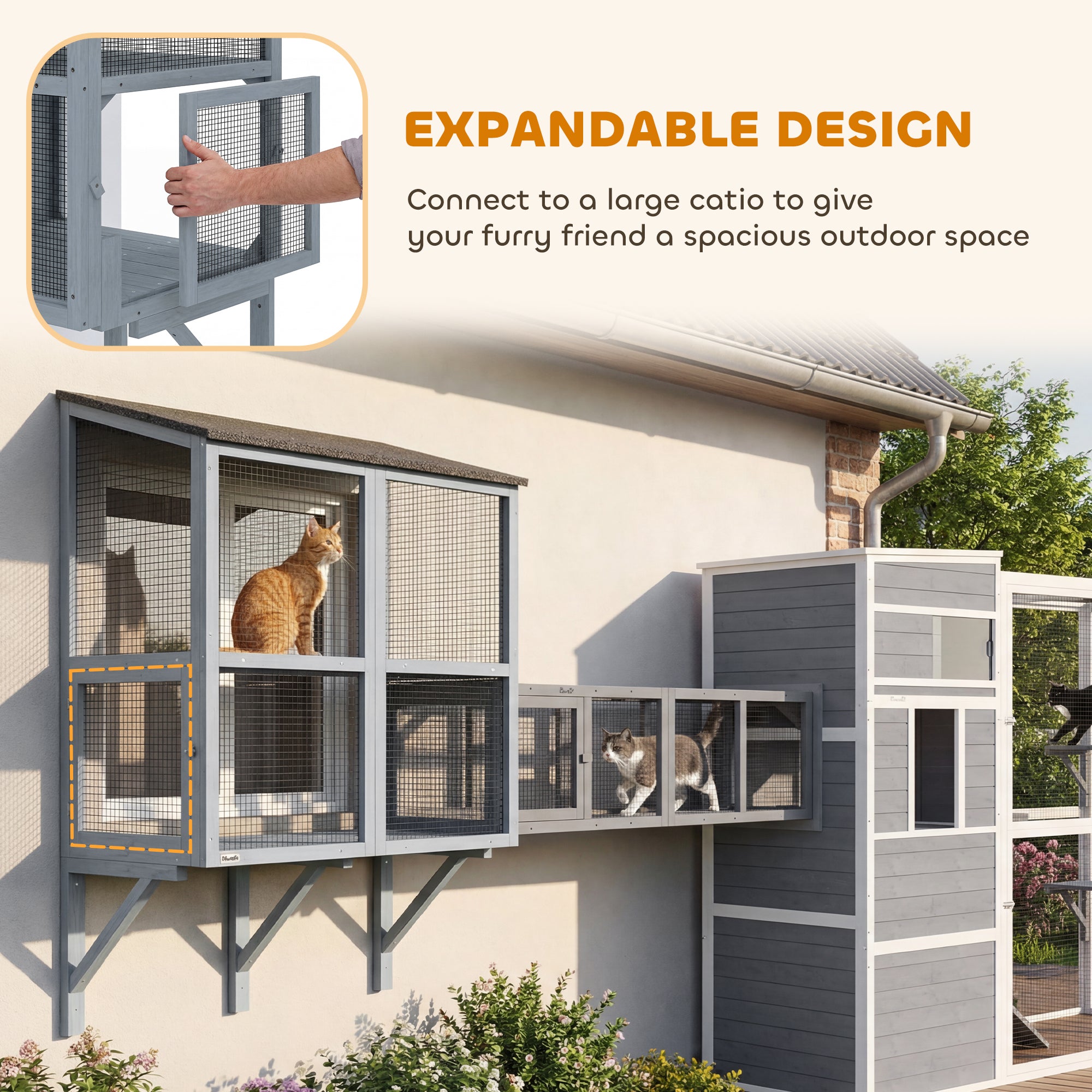 Catio Outdoor Cat Enclosure Outdoor Window Box Cat House with Waterproof Roof 39.4"L Gray TryTrendly